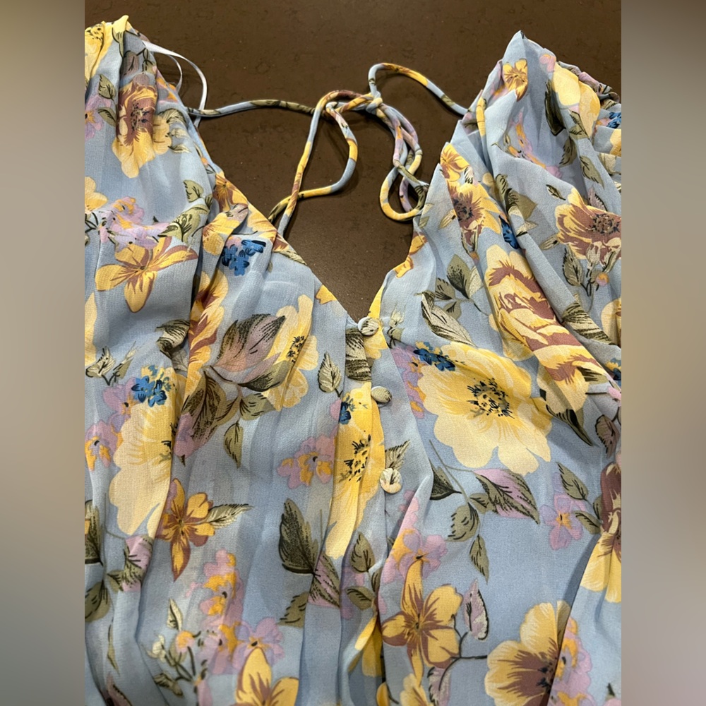 FLORAL PLEATED SHIFT ROMPER WITH TIE DETAIL  Sz XS - Picture 6 of 15
